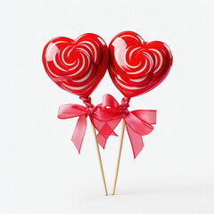 Red and White Swirl Lollipops with Pink Ribbons on White Background