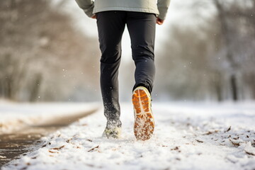 back view of legs running in snow