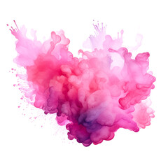Watercolor pink splatter background. Purple abstract color splash in a shape of a cloud. Pink blot spray, stain isolated on white. Valentine’s Day romance, love graphic resource element by Vita - obrazy, fototapety, plakaty