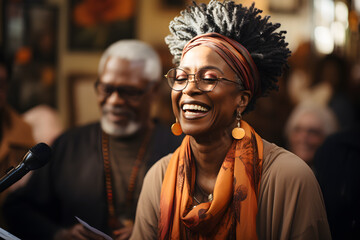 Her joyful laughter shares wisdom across generations.