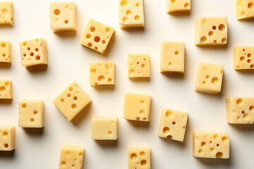 Cheese blocks on a blank backdrop.