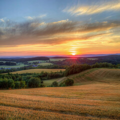 Obraz premium sunrise over the field, sunset over the field, sunset nature, AI images, AI photography, nature photography, sunrise photo, nature mountain, 
