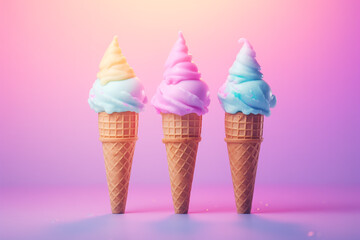 Colorful ice cream cones. Pastel colors.