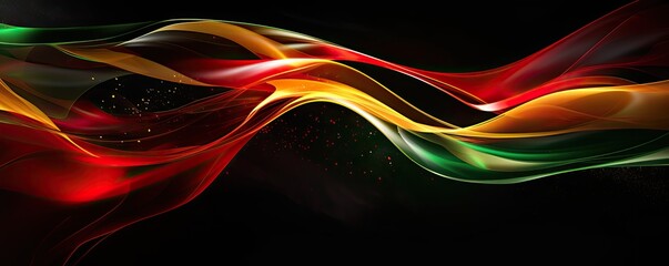 Abstract banner for black history month showing the power of colores red, yellow and green on the black background
