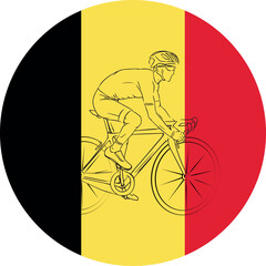 Cyclist on the background of the Belgium flag vector