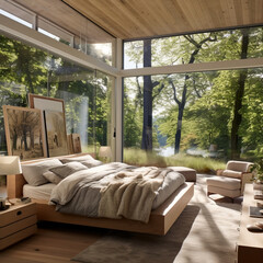 living room with a bed