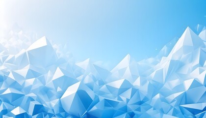 Abstract 3d texture, blue white crystal background illustration, faceted texture with gradient, macro panorama, wide panoramic polygonal wallpaper