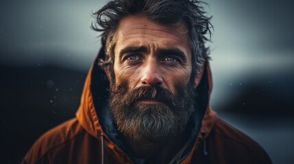 An old man's face filled with cozy and calm expression. Cinematic color tones. Cinematic, creative, professional color tones. - obrazy, fototapety, plakaty