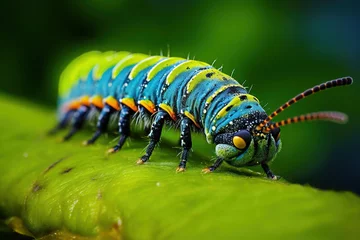 Fotobehang caterpillar on a leaf. Generative Ai © Shades3d