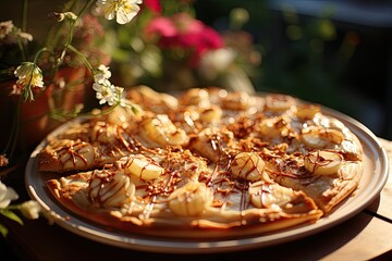 A banana pizza at a children's birthday party in a park., generative IA
