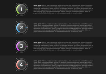 Dark infographic design with 4 options or steps. Infographics for business concept.