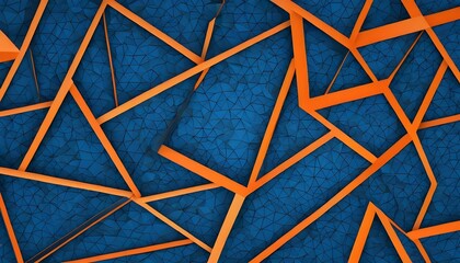Abstract blue orange geometric futuristic technology texture with triangular 3d triangles shapes pattern wall background banner illustration, backdrop for design web, wallpaper