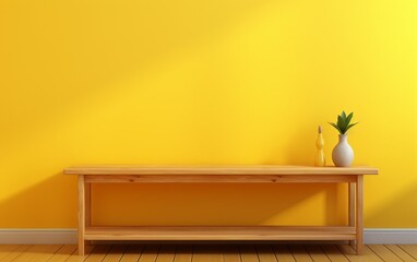 Wall-Integrated Murphy Bed with a Vibrant Yellow Backdrop