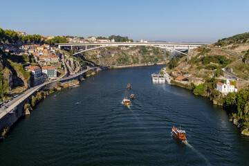 Panoramic view of the Douro river, Porto, Portugal. 