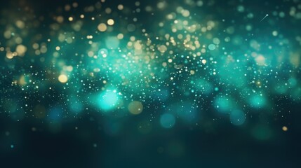 Glitter background with particles. Greenish and gold color 