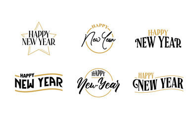Happy New Year. Hand drawn lettering isolated on white background.