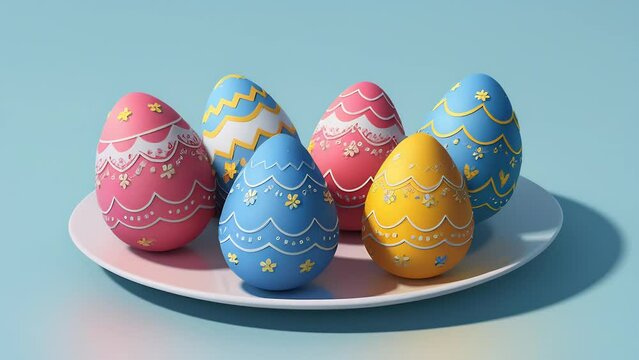 Chicken egg with bright multi-colored artistic strokes of paint. creatively decorated food for the Easter holidays. Minimalistic background