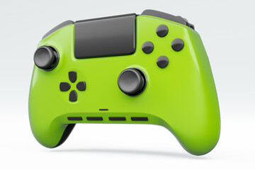 Realistic green video game joystick or gamepad on white background