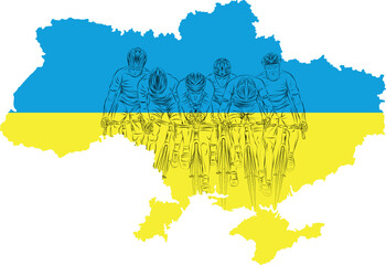 Cyclist on the background of the map of Ukraine vector