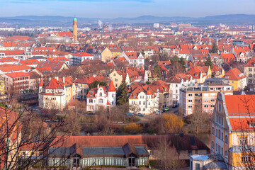 Naklejka na ściany i meble Aerial view of Old town of Bamberg, Bavaria, Upper Franconia, Germany