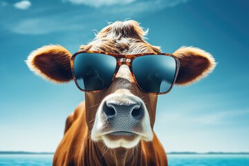 Surreal Animal Portrait Of Cow With Sunglasses