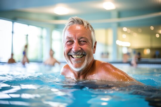 Elderly Individual Embraces Water Workouts At Aquagym Class