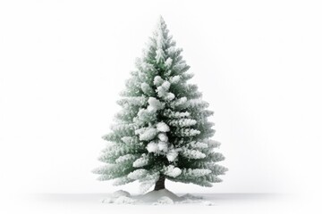 Faux Snow-Covered Artificial Christmas Tree On White Background