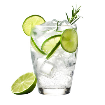 Gin tonic with sliced lime in glass isolated on transparent background Generative AI	