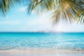 Fototapeta na wymiar Vibrant And Hazy Tropical Beach Background For A Dreamy Summer Getaway
