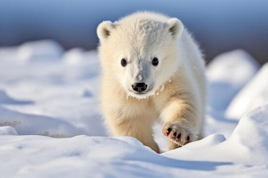 Playful Polar Bear Cub On The Arctic Tundra