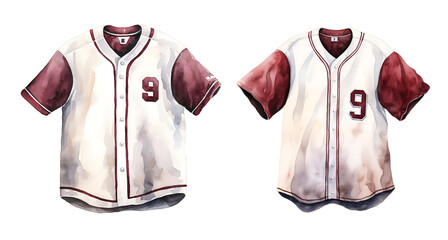 Baseball uniform, watercolor clipart illustration with isolated background.