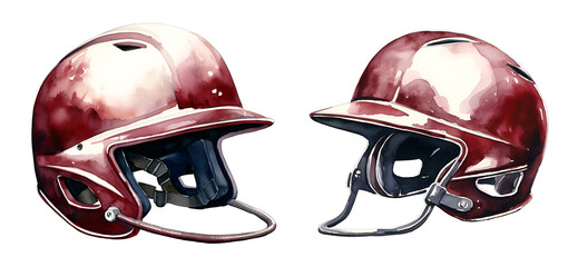 Fototapeta premium Baseball helmet, watercolor clipart illustration with isolated background.