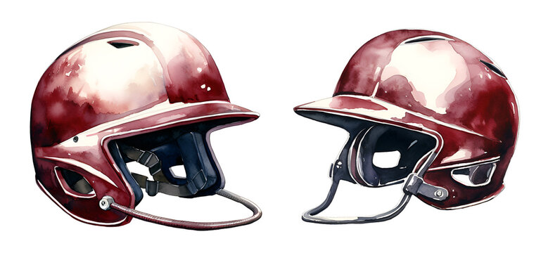 Baseball Helmet, Watercolor Clipart Illustration With Isolated Background.