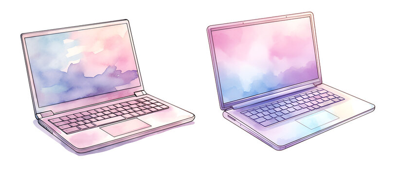 Laptop, watercolor clipart illustration with isolated background.