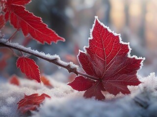 red autumn leaves in winter season