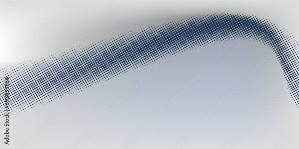 Poster flowing dots particles wave pattern halftone gradient curve shape isolated on white background. vect