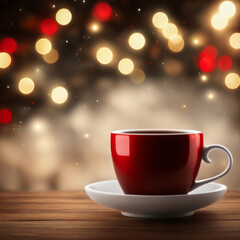 Coffee Cup Against a Cozy and Blurry Christmas Backdrop