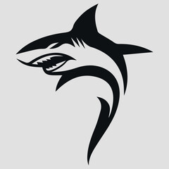 The black silhouette of a shark. Vector icon on a gray background	