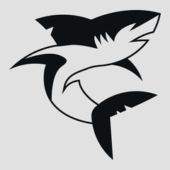Naklejka premium The black silhouette of a shark. Vector icon on a gray background 