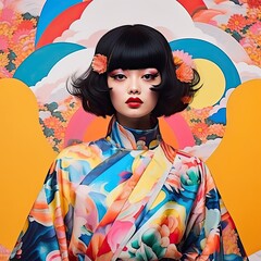 Asian fashionista against vibrant backdrop