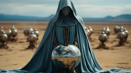 Conceptual image of a woman in the middle of the desert - Powered by Adobe