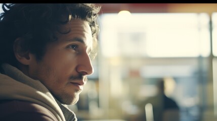 Thoughtful man sitting in a cafe