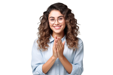 Portrait of a confident woman smiling with her together, transparent background (PNG)
