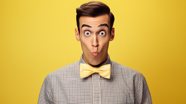 surprised freak portrait in a shirt with a bow tie