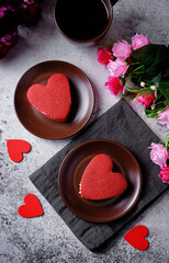 Red velvet whoopie pies in the form of heart for Valentine's day in a plate