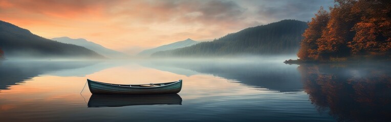 A lone boat in the morning on calm waters
