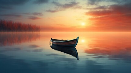A lone boat in the morning on calm waters