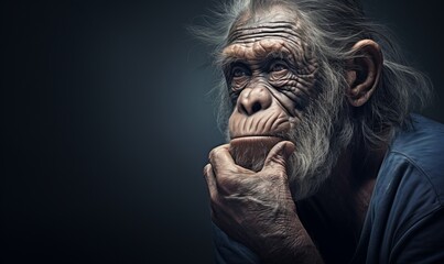 a monkey with his hand on his chin - obrazy, fototapety, plakaty