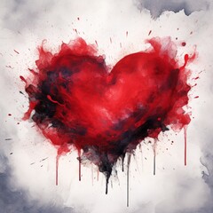 a red heart with black paint splatters