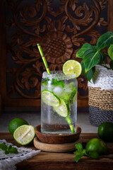 mojito cocktail on wooden table